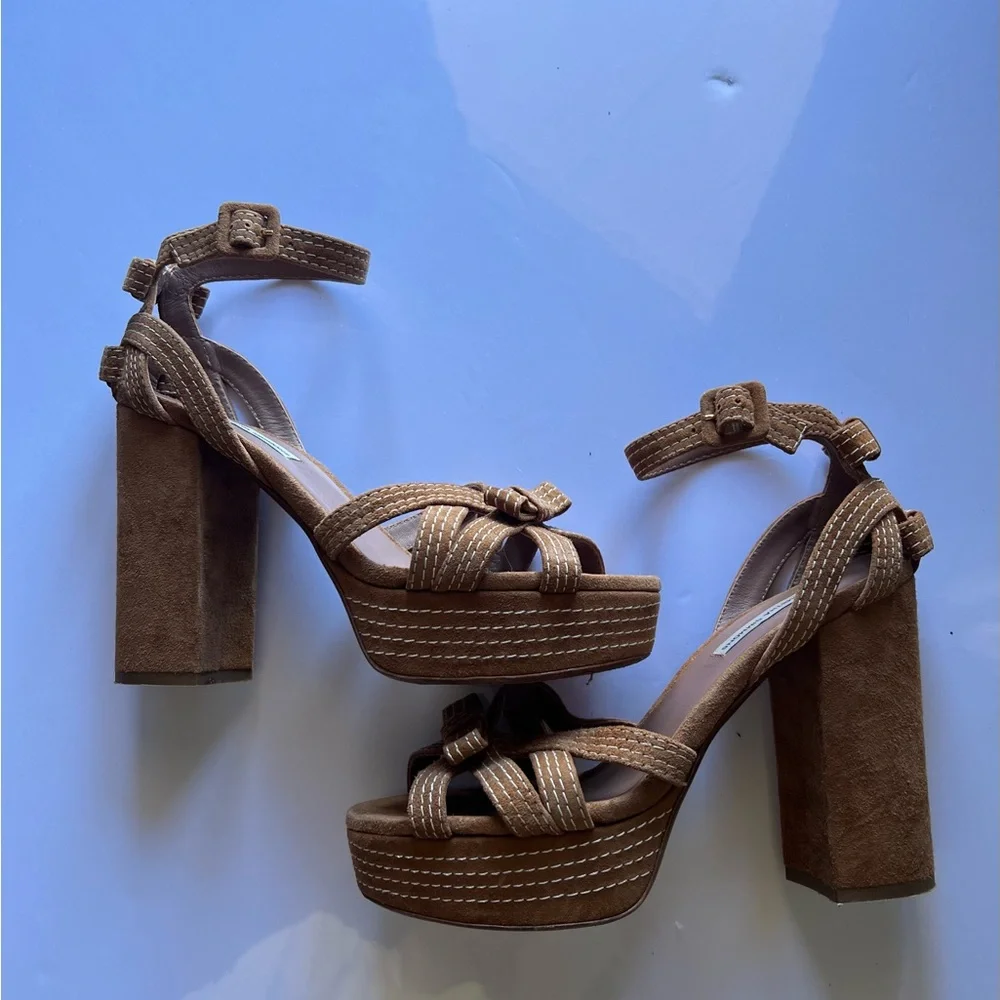 Tabitha Simmons Tan Platform Block Heel Sandals